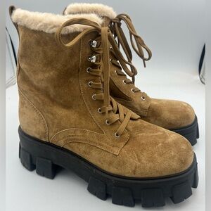 Marc Fisher LTD Happier Combat Boots Cognac Brown Suede Women’s Size 9.5M NWOB
